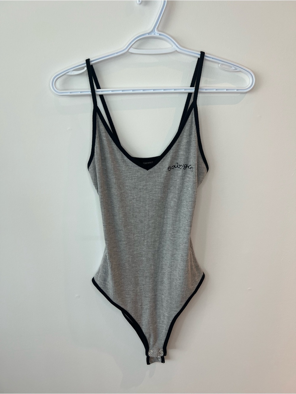 Babygirl Ribbed Women’s Small Snap-Bottom Bodysuit with Black Trim
